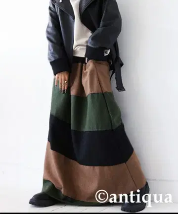 택 포함 새상품 / 안티카 바이어스 라인 배색 맥시 길이 스커트