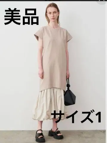 엘렌딕 벌룬 헴 티셔츠 원피스 베이지 이소재 도킹