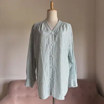 노리즈소피 펄 버튼 스트라이프 셔츠 그린