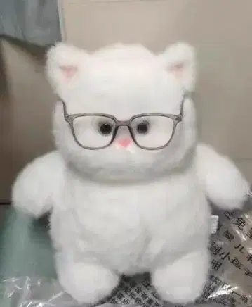하얀 고양이 귀 안경 포함 봉제 인형