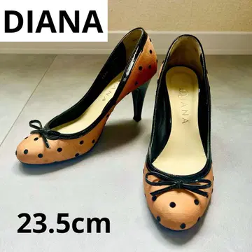 [새상품급] DIANA 23.5cm 베이지 블랙 도트 하이힐