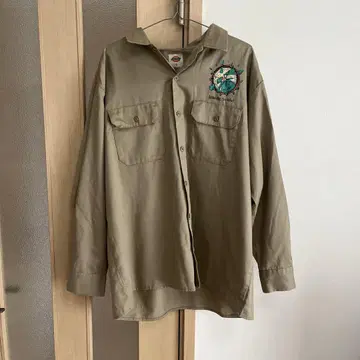 Dickies 카키 긴팔 셔츠 L 나침반 자수