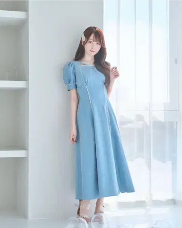 로제뮤즈 RoseMuse Lace denim dress blue