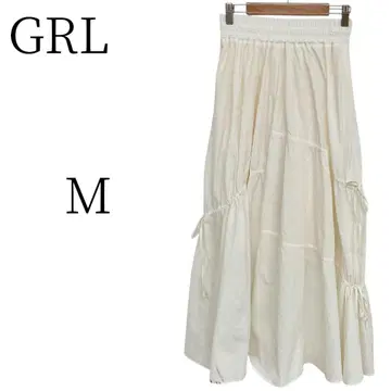 GRL 그레일 화이트 무릎 기장 플레어 스커트 M