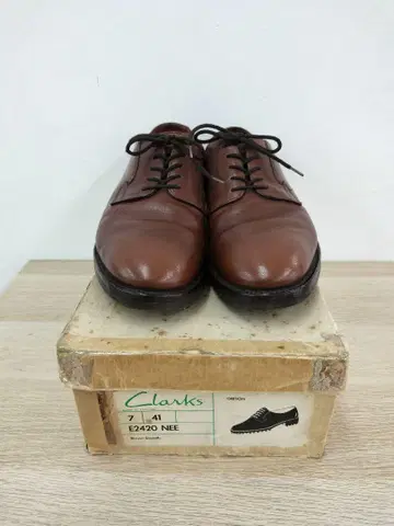 레어! 80년대 [Clarks] UK 제작 브라운 가죽 신발 41
