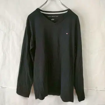 TOMMY HILFIGER 로고 긴팔 티셔츠 롱티 심플 블랙 M