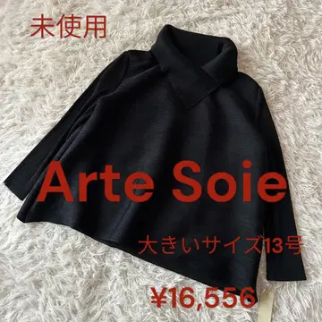 미사용 알테소와 세련된 블랙 플리츠 하이넥 풀오버