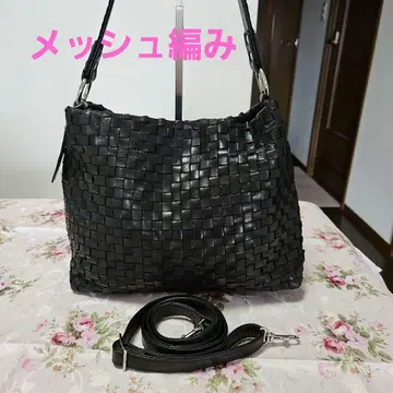 WANAKA 손뜨개질 메쉬 백 블랙 가죽 숄더 포함