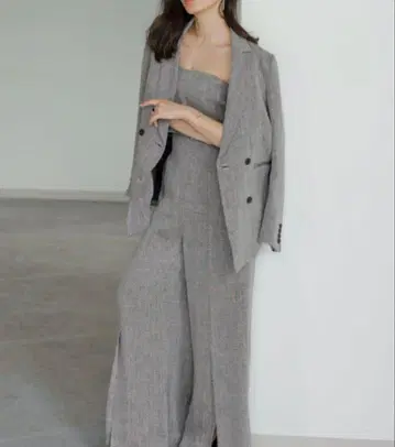 anuans S 사이즈 헤링본 린넨 베어 와이드 올인원