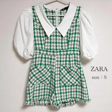 ZARA/자라 원피스풍 그린 화이트 퍼프 슬리브 돋보이는 스타일