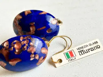 VENEZIA GLASS Murano 블루 미사용 vintage 귀걸이
