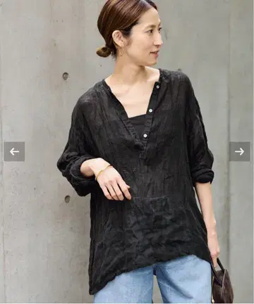 미사용 새상품 ] 프레임워크 LINEN 크레이프 헨리넥 블라우스