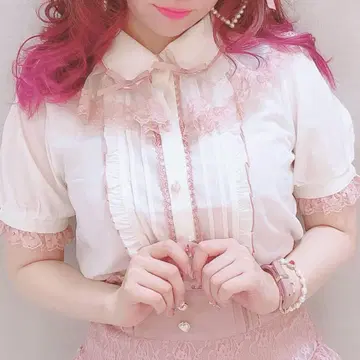 LIZLISA 레이스 튤 케이프 블라우스 핑크 완판템