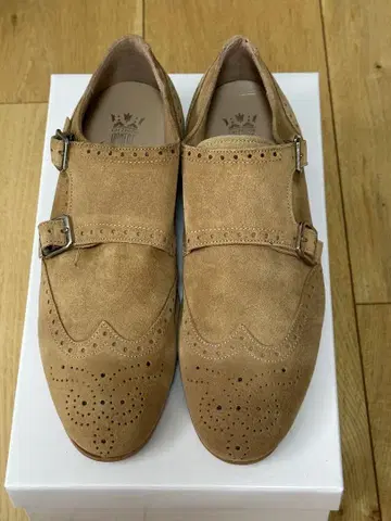 베이지 스웨이드 더블 몽크 신발 본트레