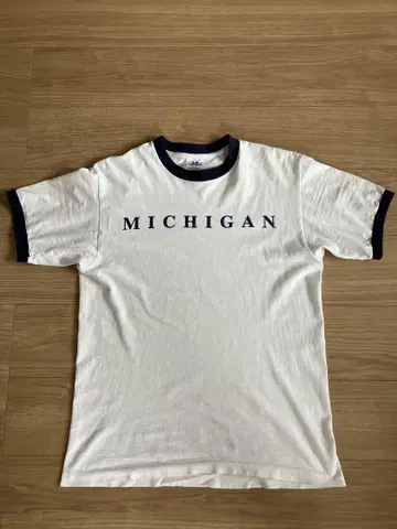 90s USA 링거T MICHIGAN 프린트 티셔츠 NAVY