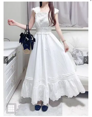 프릴 숄더 꽃무늬 자수 코튼 플레어 원피스[pm588] 새상품 그레일