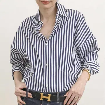 스트라이프 오버 사이즈 버튼 셔츠