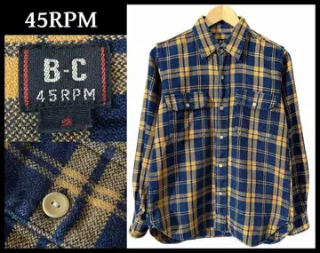 G2 B-C 45RPM 인디고 염색 긴팔 체크 워크 플란넬 셔츠 2
