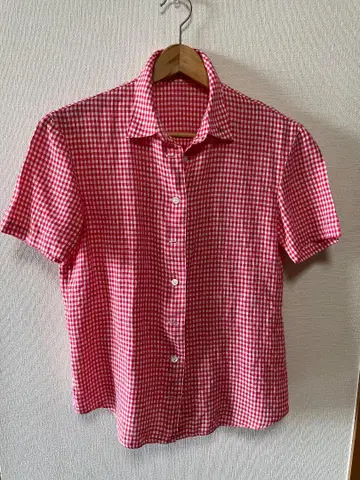 Mademoiselle NON NON 반팔 셔츠 빨간색과 화이트 체크