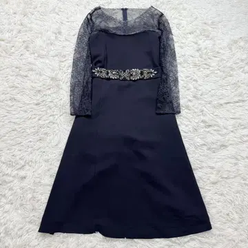 그레이스 콘티넨탈 비쥬 벨트 원피스 레이스 드레스 네이비