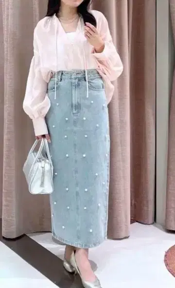 러브티크봉봉 데님 펄 롱 스커트