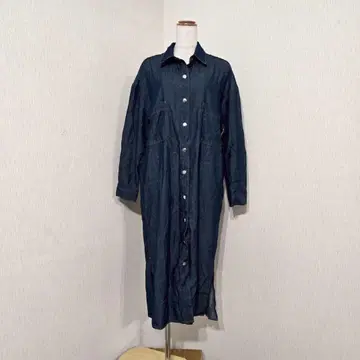 MAISON BREEZE 데님 셔츠 원피스 롱 기장 면 100% (F)