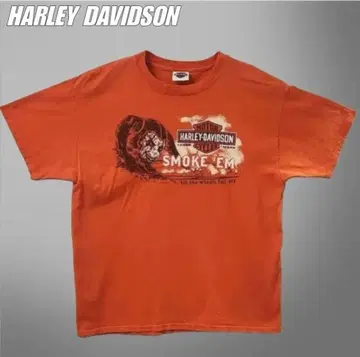 HARLEY DAVIDSON 데빌 프린트 연기 T셔츠 오렌지 L 상당