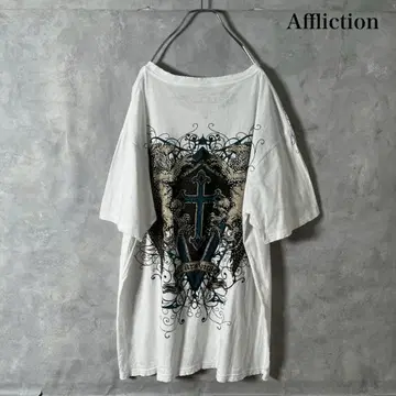 초Y2K Affliction 라메 프린트 디자인 Tee XL N1240