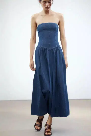 ZARA 데님 TRF 미디 원피스 블루 M