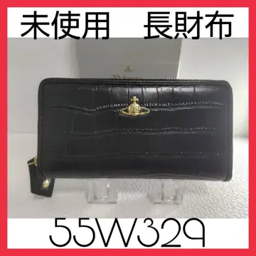 55VV329 미사용 크로커다일 패턴 장지갑 블랙