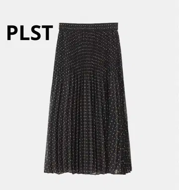 PLST 도트 무늬 플리츠 롱 스커트