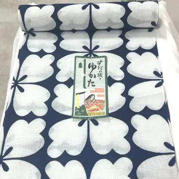 [ 면 옷감 ] 유카타 네이비 바탕 꽃 올 패턴, 발 직조