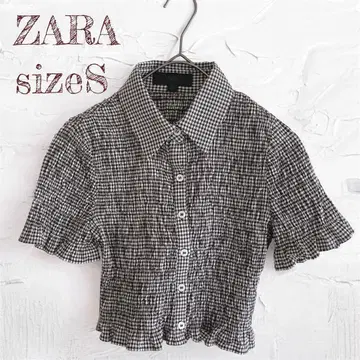 거의 미사용품 ZARA 크롭 깅엄 체크 셔츠 S 사이즈 숏 기장