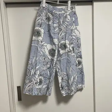 ZARA 블루 화이트 스트라이프 꽃무늬 와이드 팬츠