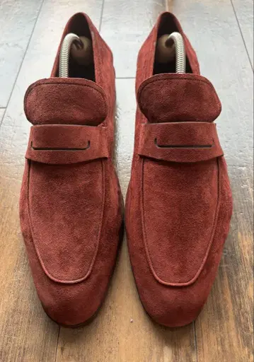 벨루티 빨간색 스웨이드 로퍼