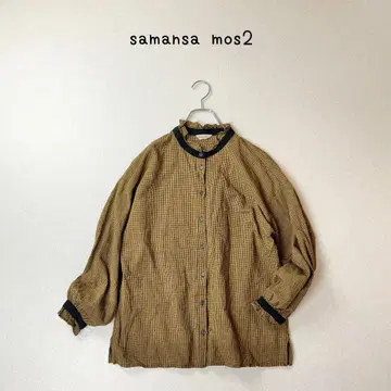samansa mos2 린넨 블렌드 블라우스 밴드 칼라 옷깃 프릴