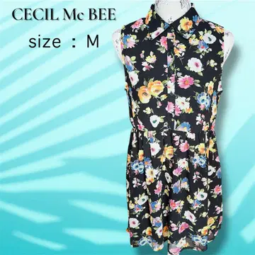 미품 CECIL Mc BEE 원피스 슬리브리스 꽃무늬 블랙 셔츠