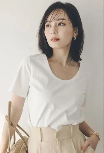 anuans 실크 터치 코튼 U넥 T