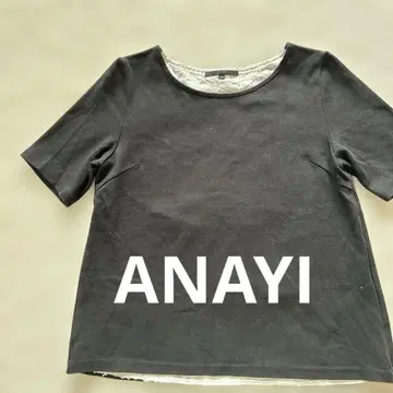 ANAYI 블랙 부분 레이스 티셔츠