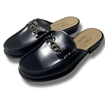 22.5cm 새상품 HARUTA 스나이델 일본제 가죽 슬라이드 샌들 블랙