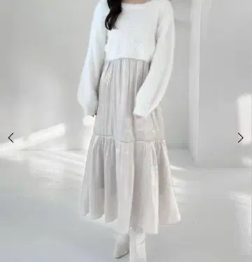 Heather 샤기 오프숄 2P 원피스 아이보리