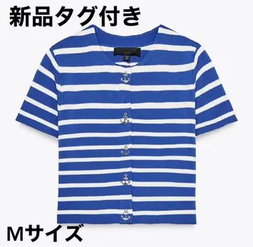 [택 포함 새상품] ZARA 자라 스트라이프 패턴 니트 숏 슬리브 자켓