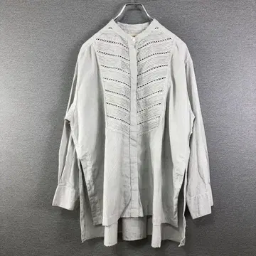 누키테파 Poplin Stripe Pin Tuck Lace Blouse