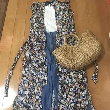 ZARA BASIC 플라워 프린트 롱 원피스 Msize 새상품급 끈 포함