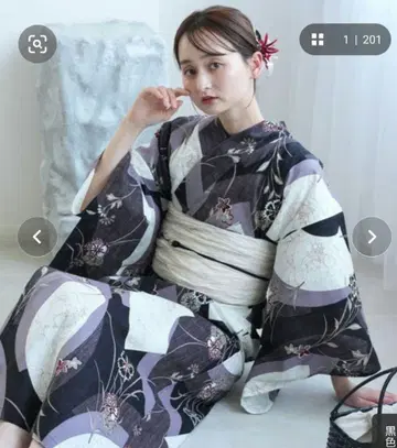 ututane 2부식 유카타 세트 꽃무늬 블랙 계열 화이트 계열