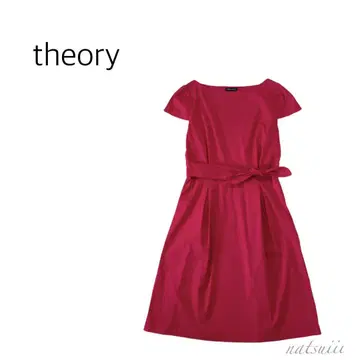 Theory 띠어리. 허리 리본 빨간색 반팔 원피스