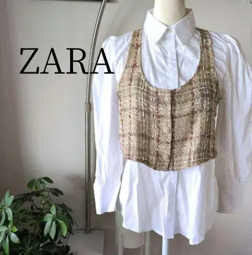 ZARA 트위드 베스트 도킹 화이트 셔츠 파워 슬리브