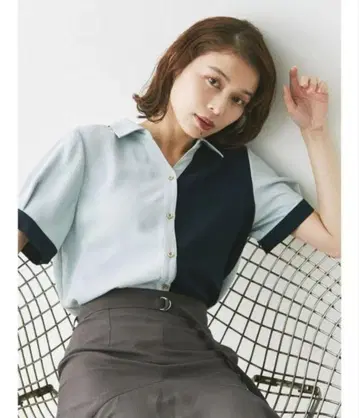 tonal 바이컬러 스키퍼 블라우스 블루 블랙