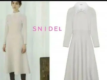 SNIDEL 스나이델 라이트 베이지 레이스 옷깃 퍼프 슬리브 니트 원피스