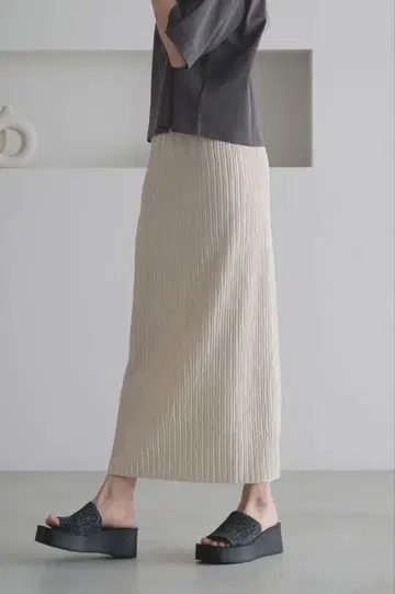 LOWRYSFARM 자카드 플리츠 스커트 아이보리